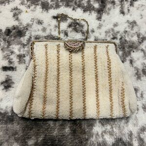 Elegant Beaded White and Gold Clutch